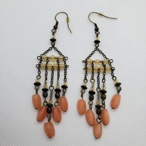 Peach Jadite Chandelier Earrings